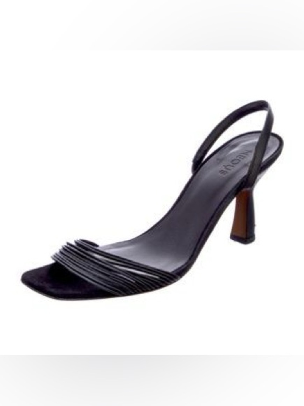 Black Strappy Slingback Heel Sandal with Ruched Front